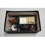 A box of miscellaneous items to include a lady's Sekonda steel cased wrist watch, silver bangle in