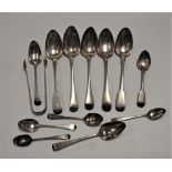 A pair of George III silver serving spoons, by Peter & William Bateman, London 1813; together with