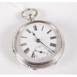 A Gents nickel cased open faced pocket watch, with white enamel dial, black Roman numerals, hands