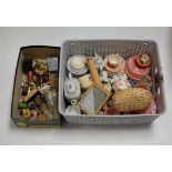 Two boxes of miscellaneous items to include dolls china tea service, daguerrotype glass bottle,