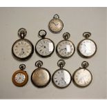 An early 20th century silver cased hunter pocket watch having an enamel dial with Roman numerals and