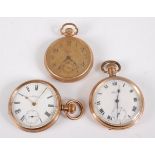 A Waltham rolled gold cased gent's open faced pocket watch, having keyless movement (dial a/f), 5cm;