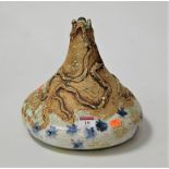 A mid to late 20th century stoneware volcano vase with incised decoration, printed verso R19, height