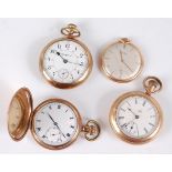 A gent's rolled gold cased full hunter pocket watch, having keyless movement (case worn), 5cm; and