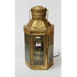 A 20th century brass cased hanging lantern (later converted), height 41cm