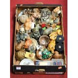 A box of miscellaneous items, to include resin animal figures, collectors plates etc