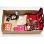 A box of miscellaneous costume jewellery to include ladies Sekonda wristwatch, heavy curblink gold