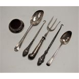A collection of loose silver flatware, to include 18th century silver serving spoon, and an