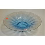 A large mid-20th century blue tinted glass bowl, of circular form, printed France verso, dia. 44cm