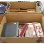 Two boxes of miscellaneous items, to include cased fish cutlery, crib scorers, golf balls, Rolls