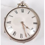 An early Victorian silver cased gent's open faced pocket watch, having convex white enamel dial,