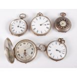 Five various lady's and gent's silver cased pocket watches, to include one full hunter and one