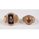 An American 10ct gold and semi-precious set signet ring, for General H. H. Arnold High School,