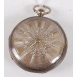 An early Victorian gent's silver open faced pocket watch, having engraved silver dial and engine