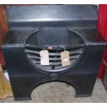 A black painted cast iron fire basket, having curved and fluted detail, w.71cm