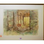 John Clarke - Ruined barn, watercolour, signed lower right, 37 x 50cm