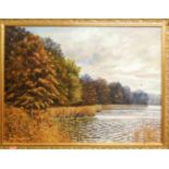 Anthony C.E. Dugdale - Autumn Evening, Fritton Lake, oil on board, signed and dated '77 lower