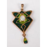 A yellow metal Arts & Crafts opal and enamel pendant, in the style of Murrle Bennett, comprising a