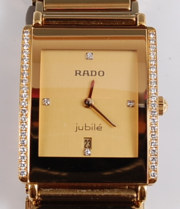 A Rado Diastar integral quartz wristwatch, the rectangular champagne dial with a diamond set at - Image 2 of 4