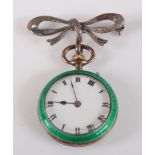 An Edwardian silver gilt and guilloche enamel cased lady's fob watch, having white enamel dial