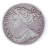 Great Britain, 1711 shilling, Queen Anne laureate bust, rev; crowned cruciform shields around