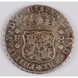 Mexico/New Kingdom of Spain, 1733 8 reales, rare MO singular F assayers mark, obv; crowned Spanish