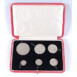 Great Britain, 1927 silver six coin proof set, George V, wreath crown to threepence, housed in a red