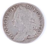 Great Britain, 1758 sixpence, George II bust, rev; crowned cruciform shields, date divided by crown.