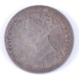 Great Britain, 1849 florin, Victoria Godless type, rev; crowned cruciform shields around central