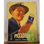 A mid 20th century advertising sign for Piccadilly Cigarettes 45x32cm