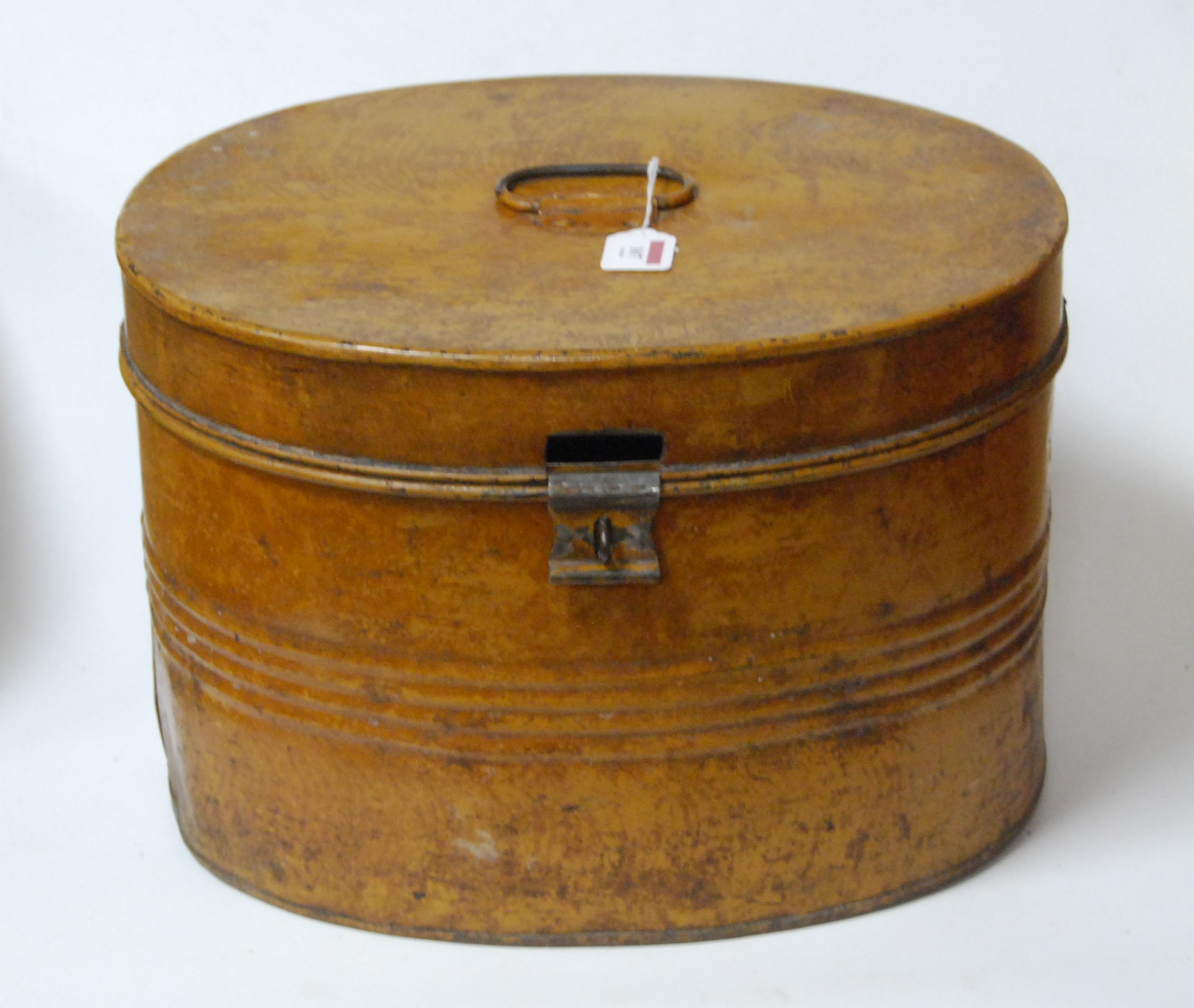 A large late Victorian tin hat box, w.45cm