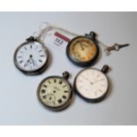 A gent's silver cased open faced pocket watch, having enamelled dial with Roman numerals and