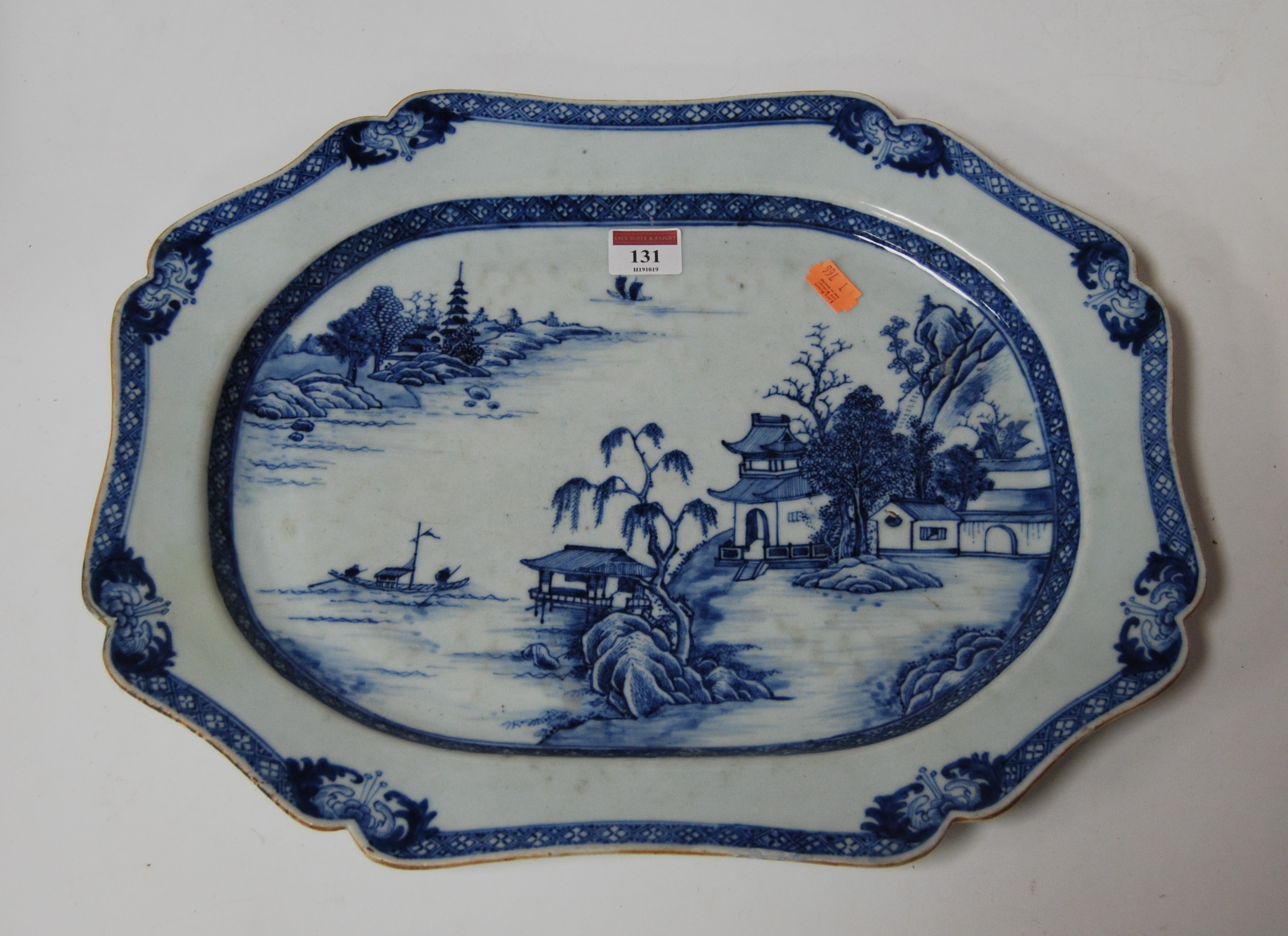 A 19th century Chinese export stoneware meat plate, of shaped rectangular form, typically