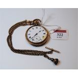 A gent's gold plated open faced pocket watch, having enamelled dial with Roman numerals and