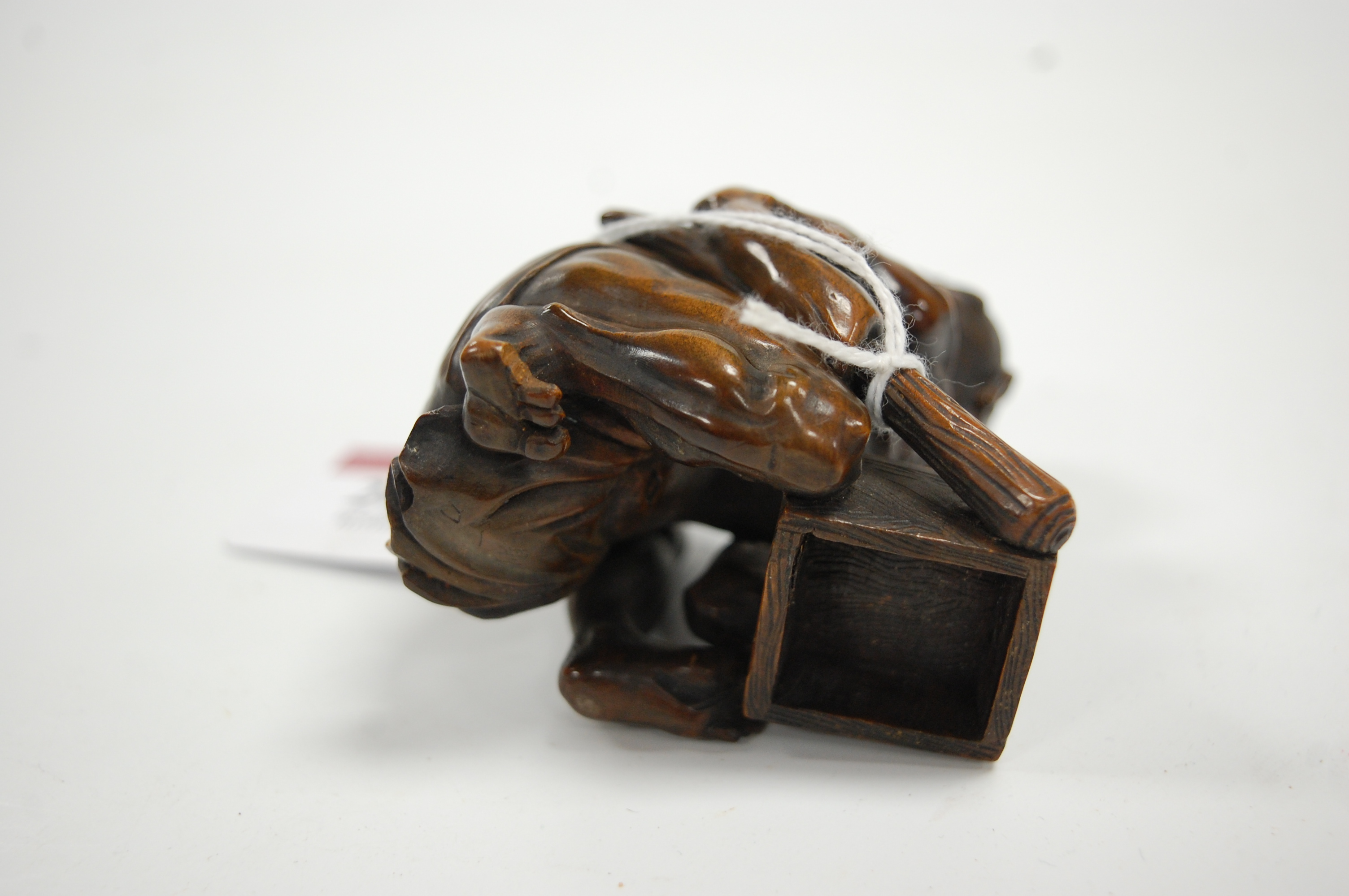 A Japanese Meiji period softwood netsuke, carved as a man in kneeling pose with rat upon his back, - Image 3 of 9
