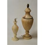 An early 20th century carved alabaster table lamp of fluted baluster form, height 57cm including