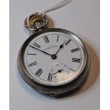An early 20th century silver cased open faced pocket watch, having an enamelled dial with Roman