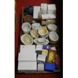 Three boxes of miscellaneous items to include Victorian ceramic jelly moulds