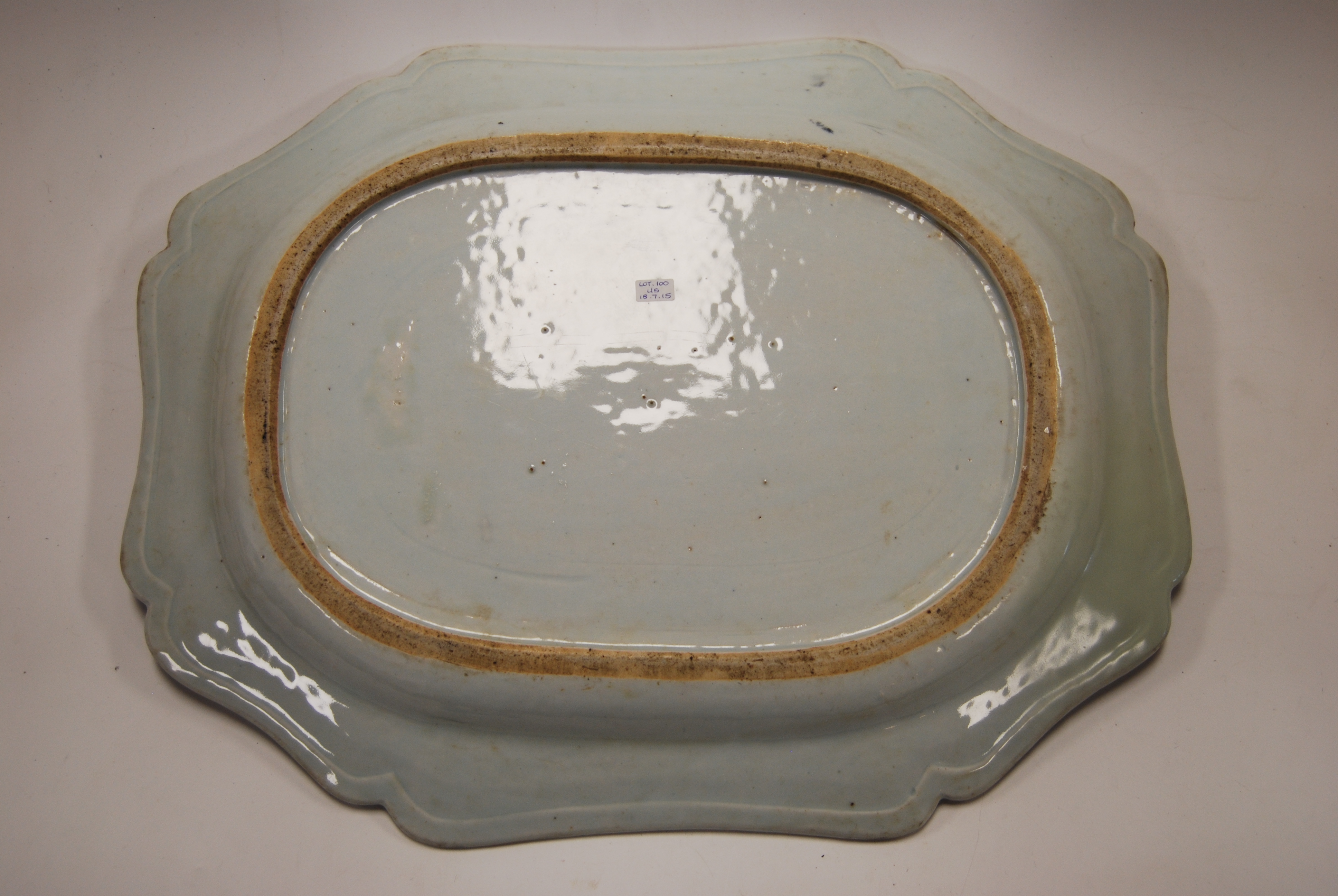 A 19th century Chinese export stoneware meat plate, of shaped rectangular form, typically - Image 6 of 6