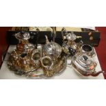 A collection of miscellaneous silver plated wares, to inlcude three piece tea set