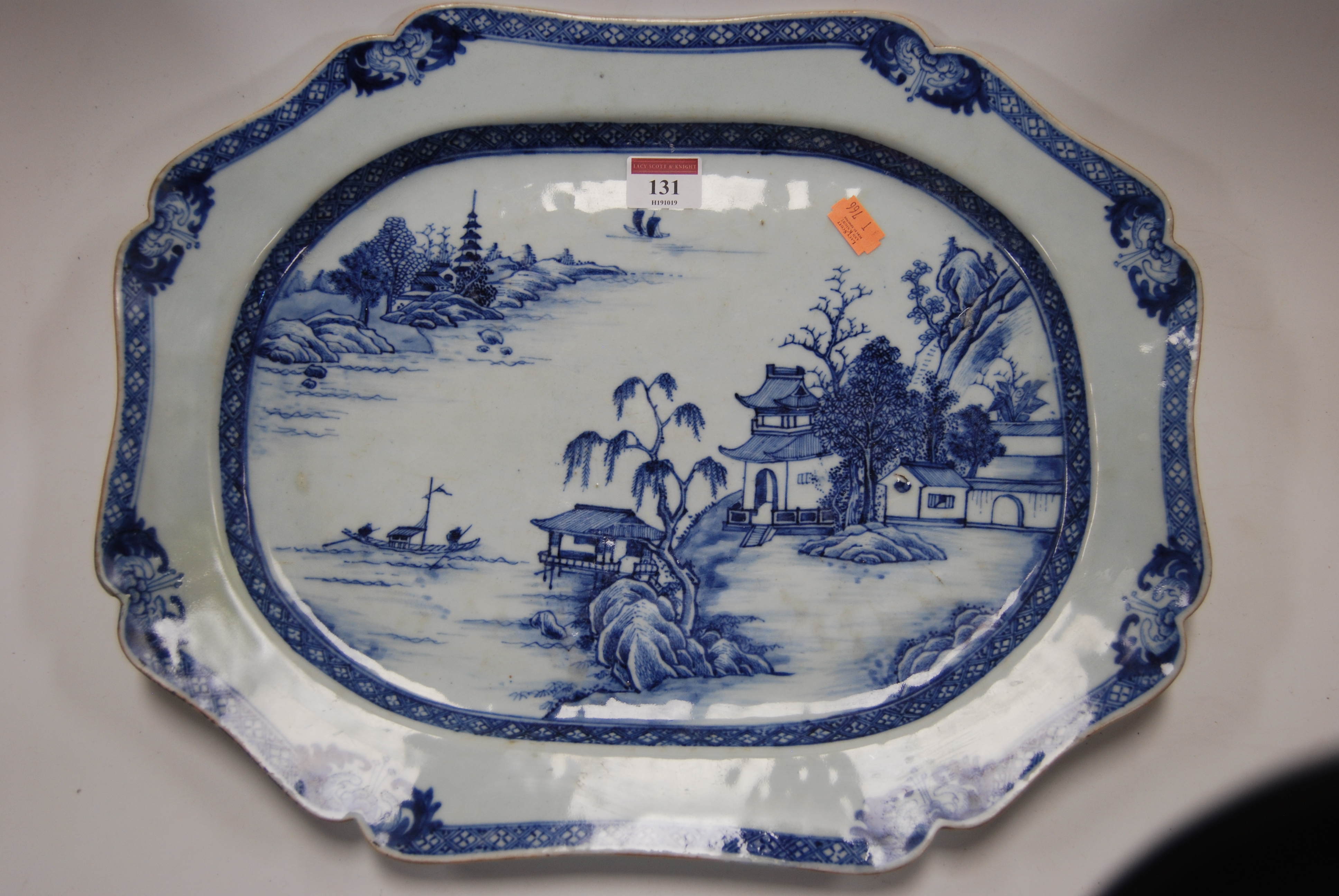 A 19th century Chinese export stoneware meat plate, of shaped rectangular form, typically - Image 4 of 6