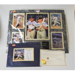 A framed set of five colour photographs of baseball stars Ted Williams and Micky Mantle, the central