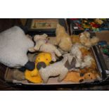 One box containing a quantity of soft filled mohair teddy-bears and soft animals, of mixed