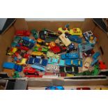 One tray containing a quantity of loose, playworn and re-painted Dinky Toys, Corgi and other