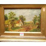 19th century English school - Timbered cottage, oil on canvas, 19 x 29cm; together with a pair of