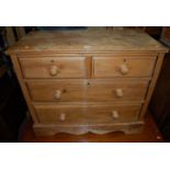 A Victorian pine low chest, of two short over two long drawers, w.90.5cm