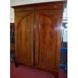 A 19th century Continental mahogany and chequer strung double door armoire