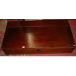 A stained pine hinge topped underbed blanket box on wheels, w.117cm