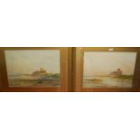 H. Baker - Pair; Coastal scenes, watercolours, each signed lower left, 32 x 44cm