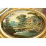 Early 20th century - Waterfall scene, reverse painting on glass, framed as an oval, 36 x 44cm;